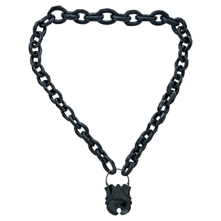 Victorian Whitby Jet Necklace with Padlock For Sale