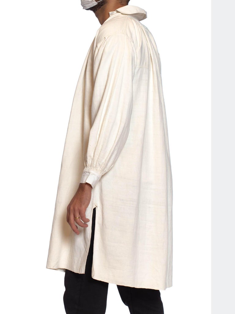 Victorian White Antique Men's Raw Linen and Cotton Hand Sewn