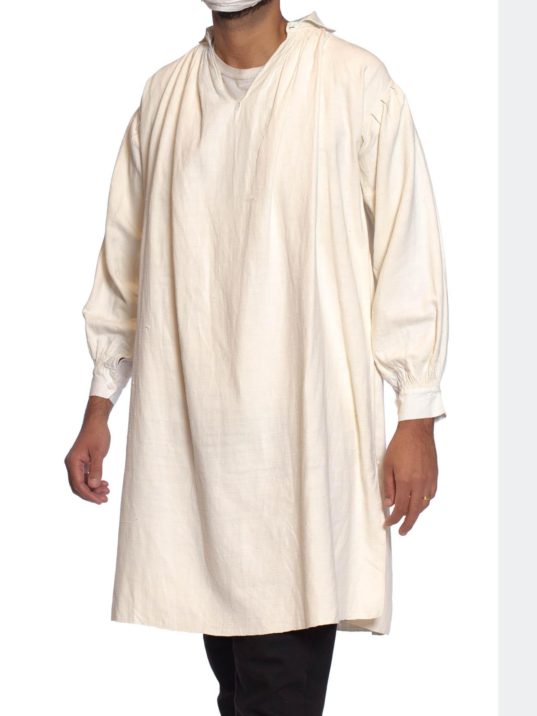 Chemise blanche victorienne géorgienne ancienne pour homme, en lin brut et coton, cousue à la main Pour hommes en vente