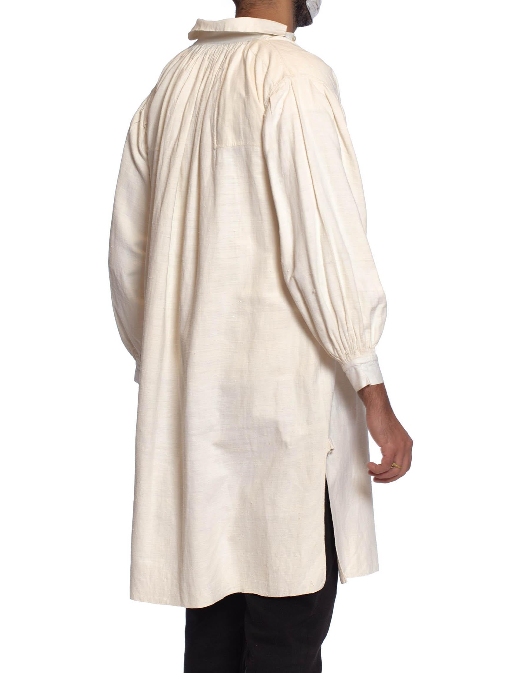 Victorian White Antique Georgian, Men's Raw Linen & Cotton Hand Sewn Shirt For Sale 1