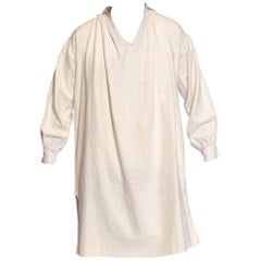 Camicia da uomo in lino grezzo e cotone cucito a mano, di colore bianco vittoriano, antica e georgiana