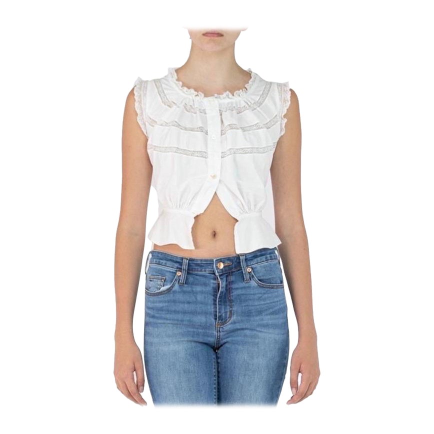 Viktorianisches weißes Baumwollkorsett Cover Top mit Einlage Spitze