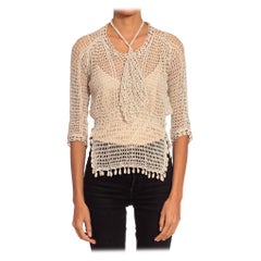 Haut victorien en coton blanc et dentelle au crochet