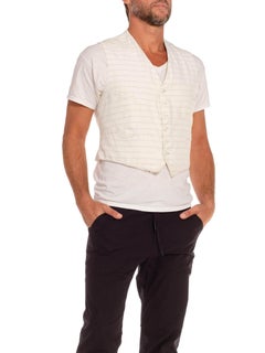 Victorian White Cotton Grey Dobby Stripe 4-Pocket Men's Vest