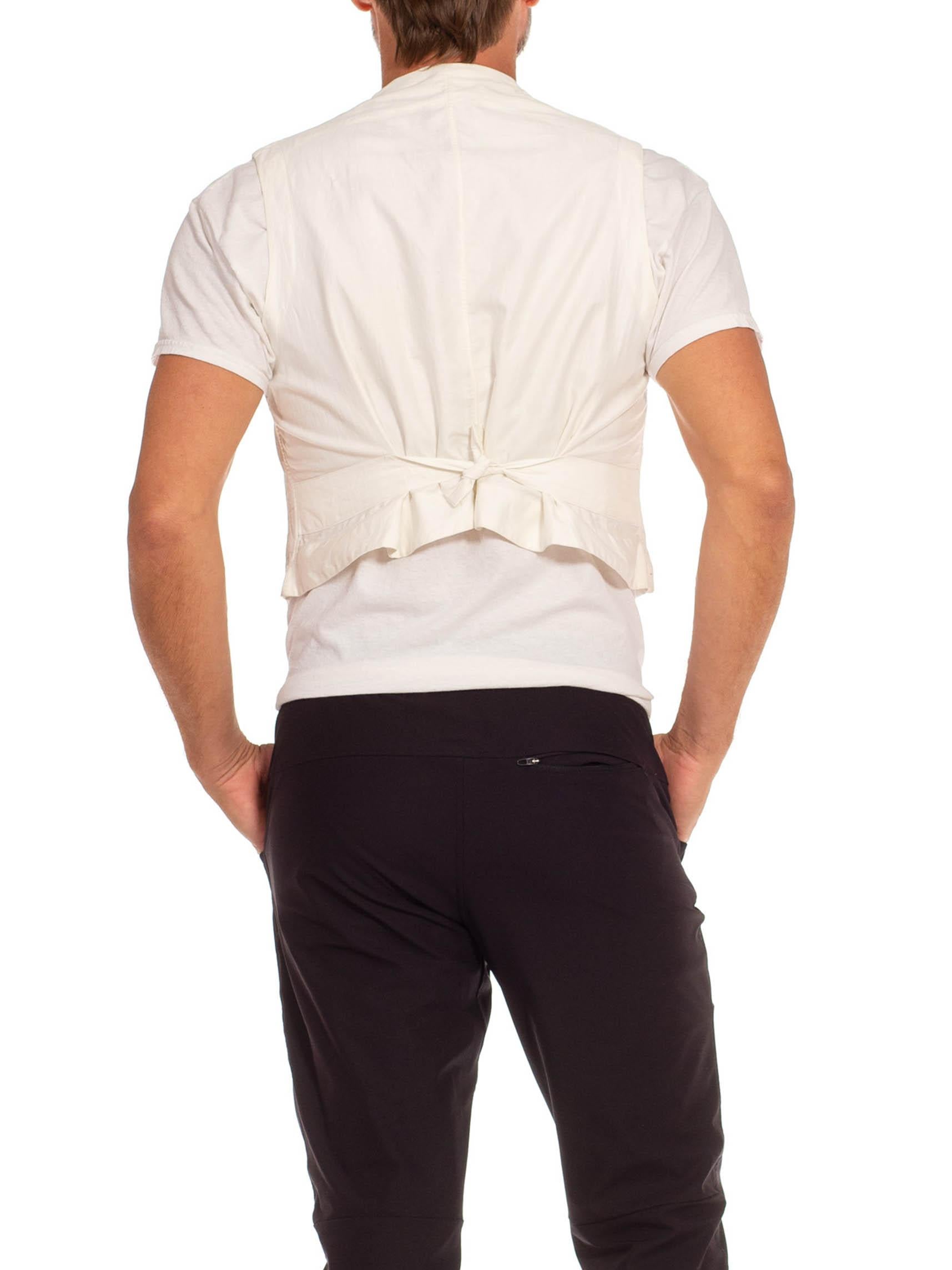 Victorian White Cotton Grey Dobby Stripe 4-Pocket Men's Vest For Sale 1