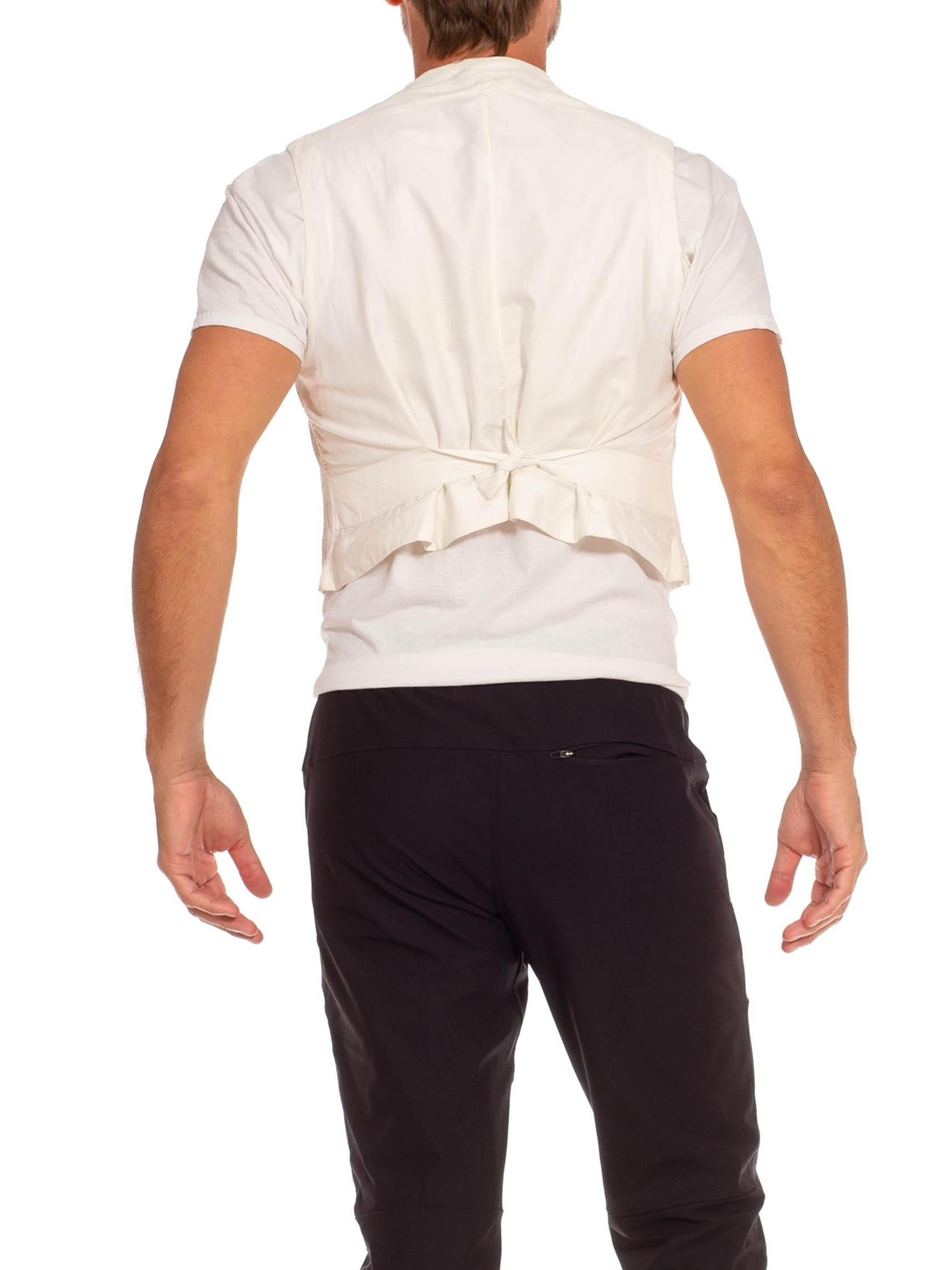 Victorian White Cotton Grey Dobby Stripe 4-Pocket Men's Vest For Sale 2