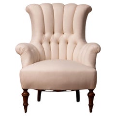 Victorian White Cotton 'In Deconstructed Manner' Tufted Scroll-Back Chair