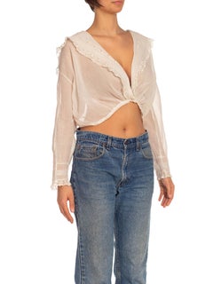 Victorian White Cotton Lace Top With Long Sleeves