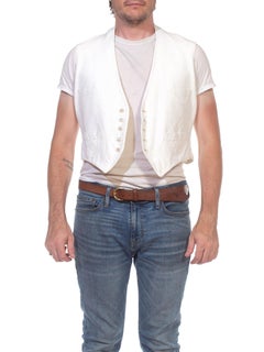 Victorian White Cotton Mens 4-Pocket Buckle Back Vest With Beautiful Buttons &