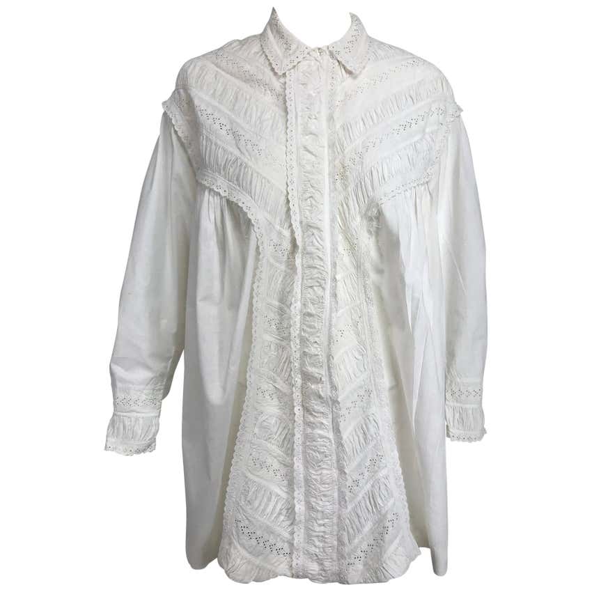 Victorian White Cotton Ruched Broderie Anglaise Eyelet Bed Jacket 1890s ...