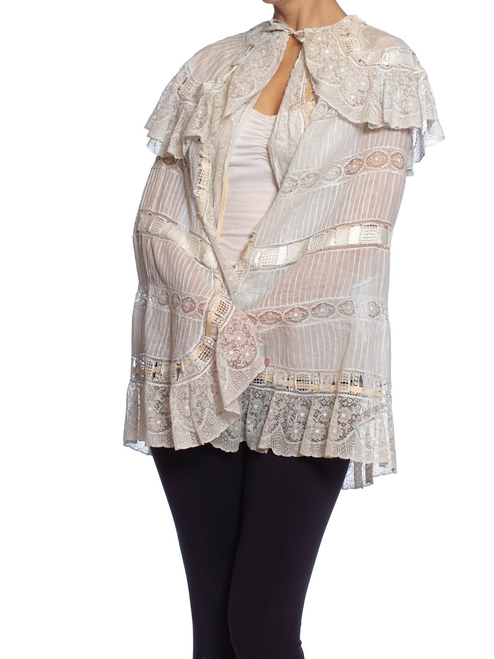 Gray Victorian White Cotton Voile & Lace Cape Entirely Pin-Tucked By Hand From Paris For Sale