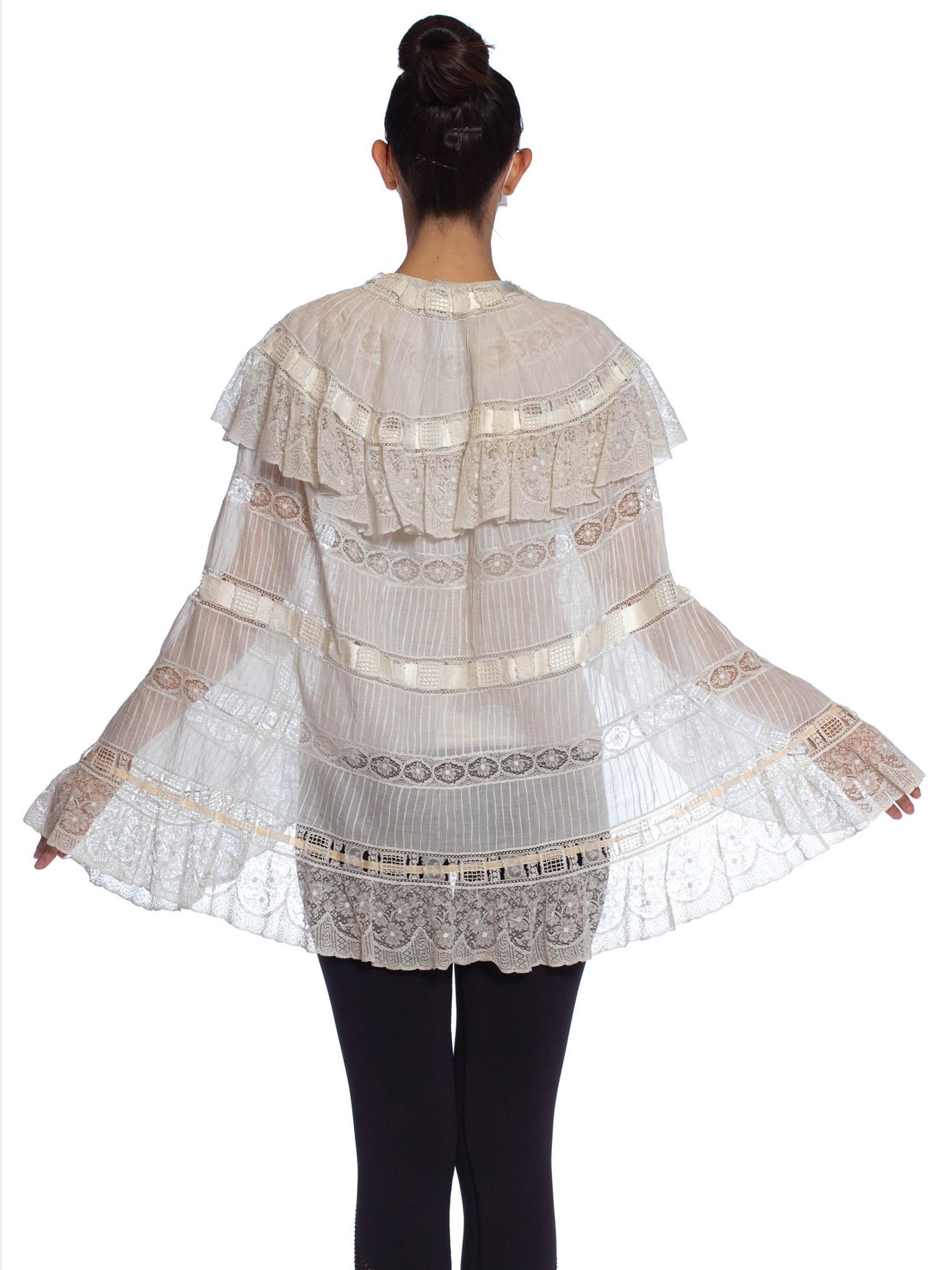 Women's Victorian White Cotton Voile & Lace Cape Entirely Pin-Tucked By Hand From Paris For Sale
