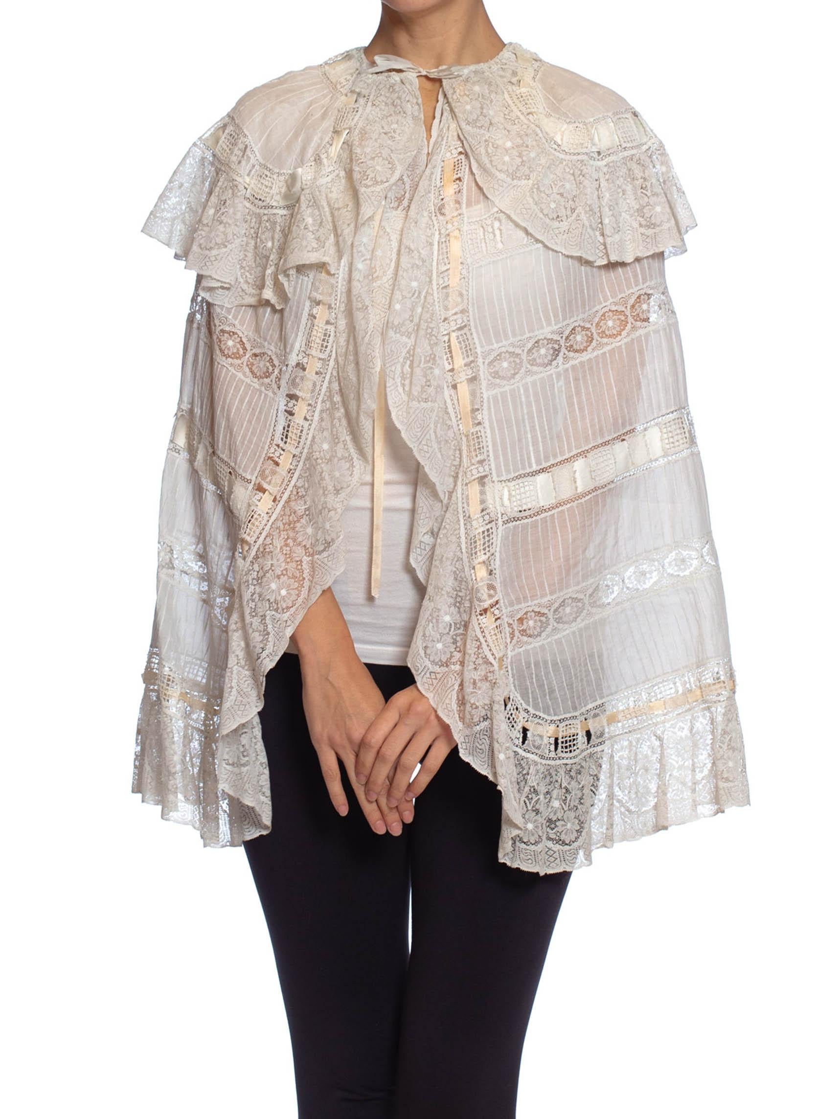 Victorian White Cotton Voile & Lace Cape Entirely Pin-Tucked By Hand From Paris For Sale 2