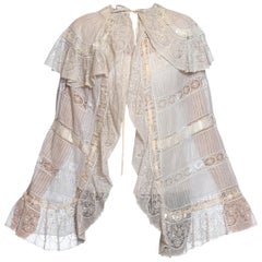 Victorian White Cotton Voile & Lace Cape Entirely Pin-Tucked By Hand From Paris
