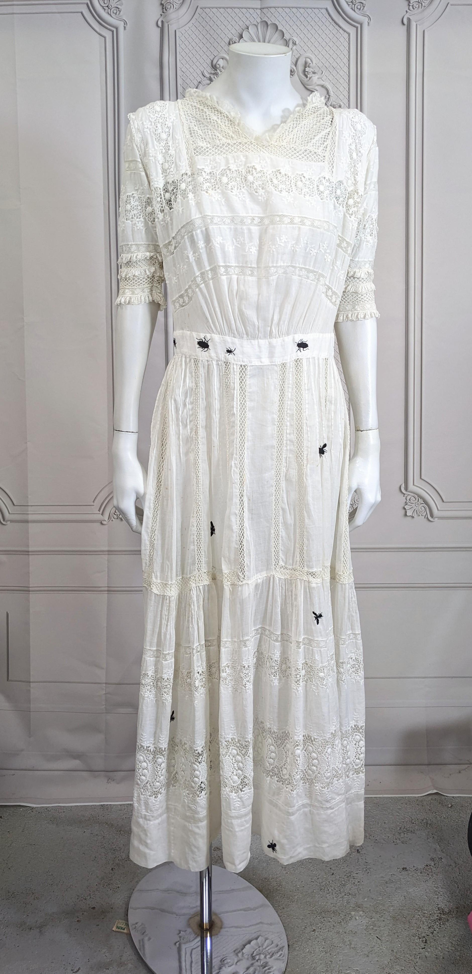 Victorian White Embroidered Dress, Upcycled Studio VL For Sale 6
