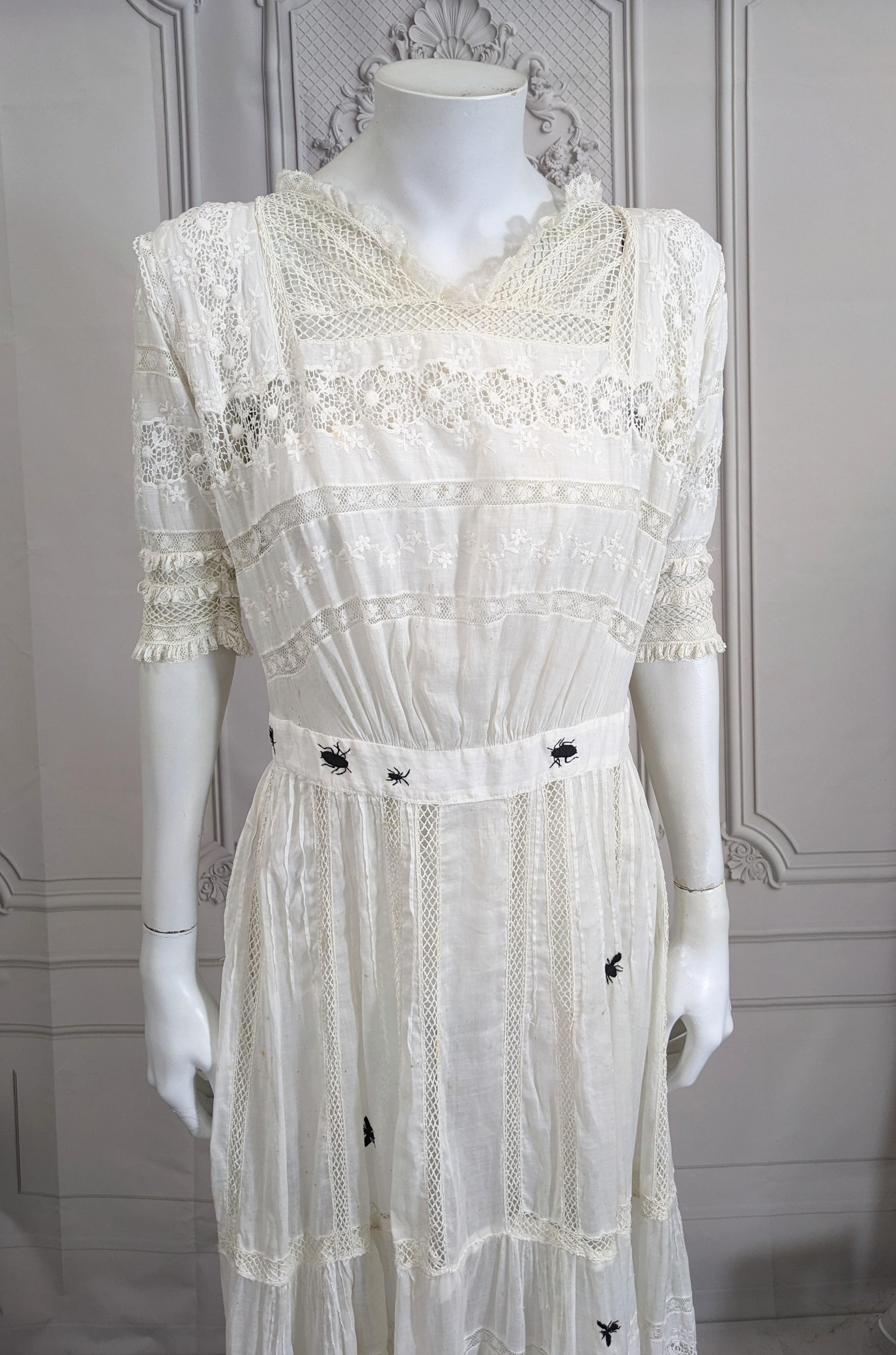 Victorian White Embroidered Dress, Upcycled Studio VL For Sale 7