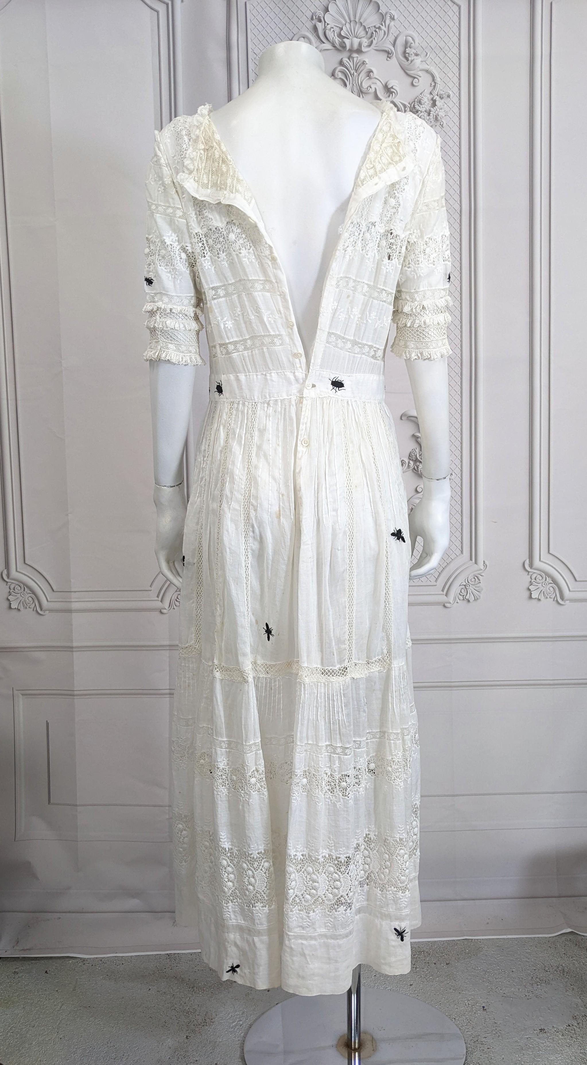 Victorian White Embroidered Dress, Upcycled Studio VL For Sale 9