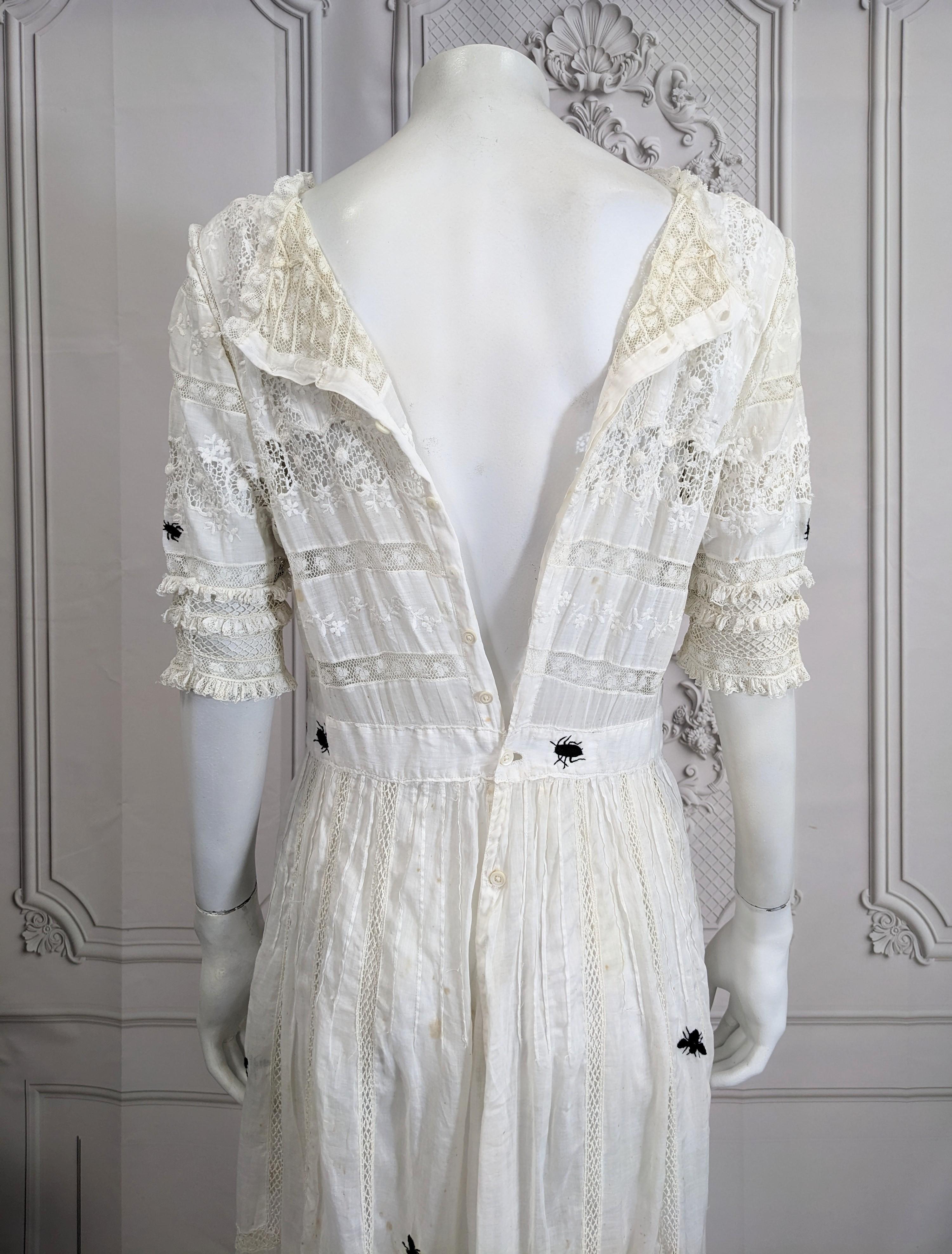 Victorian White Embroidered Dress, Upcycled Studio VL For Sale 12