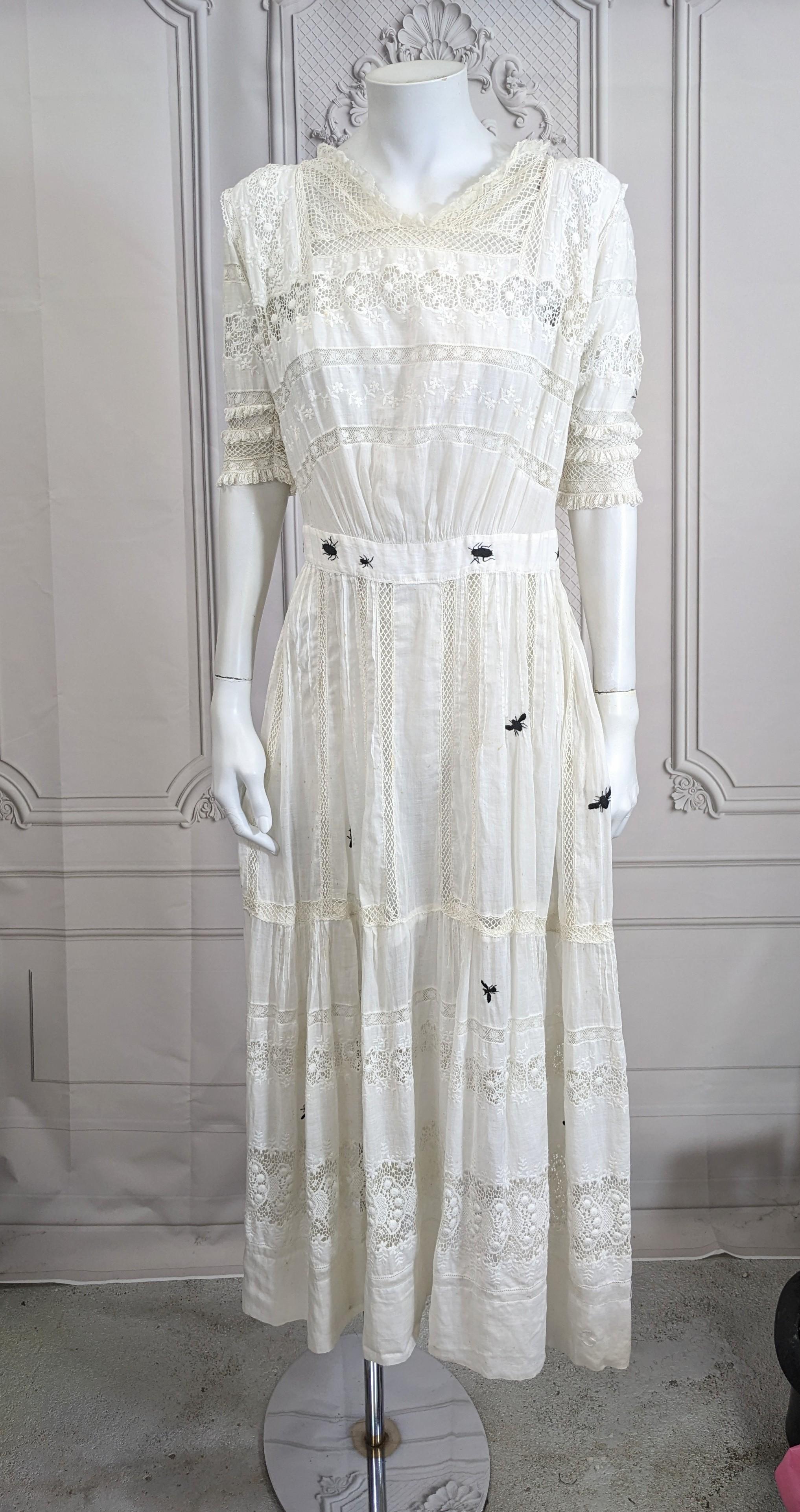 Victorian White Embroidered Dress, Upcycled Studio VL For Sale 13