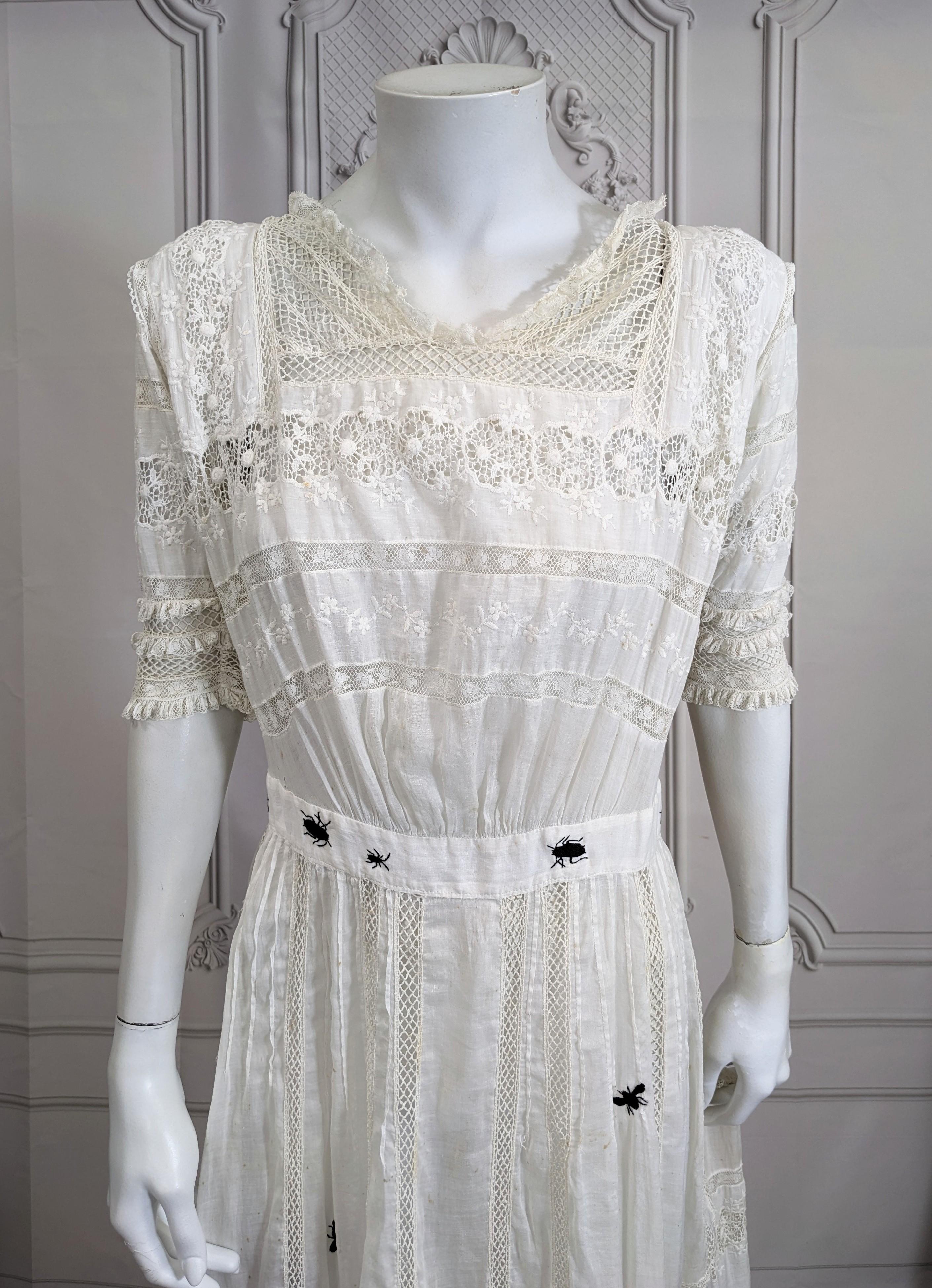 Victorian White Embroidered Dress, Upcycled Studio VL In Good Condition For Sale In New York, NY