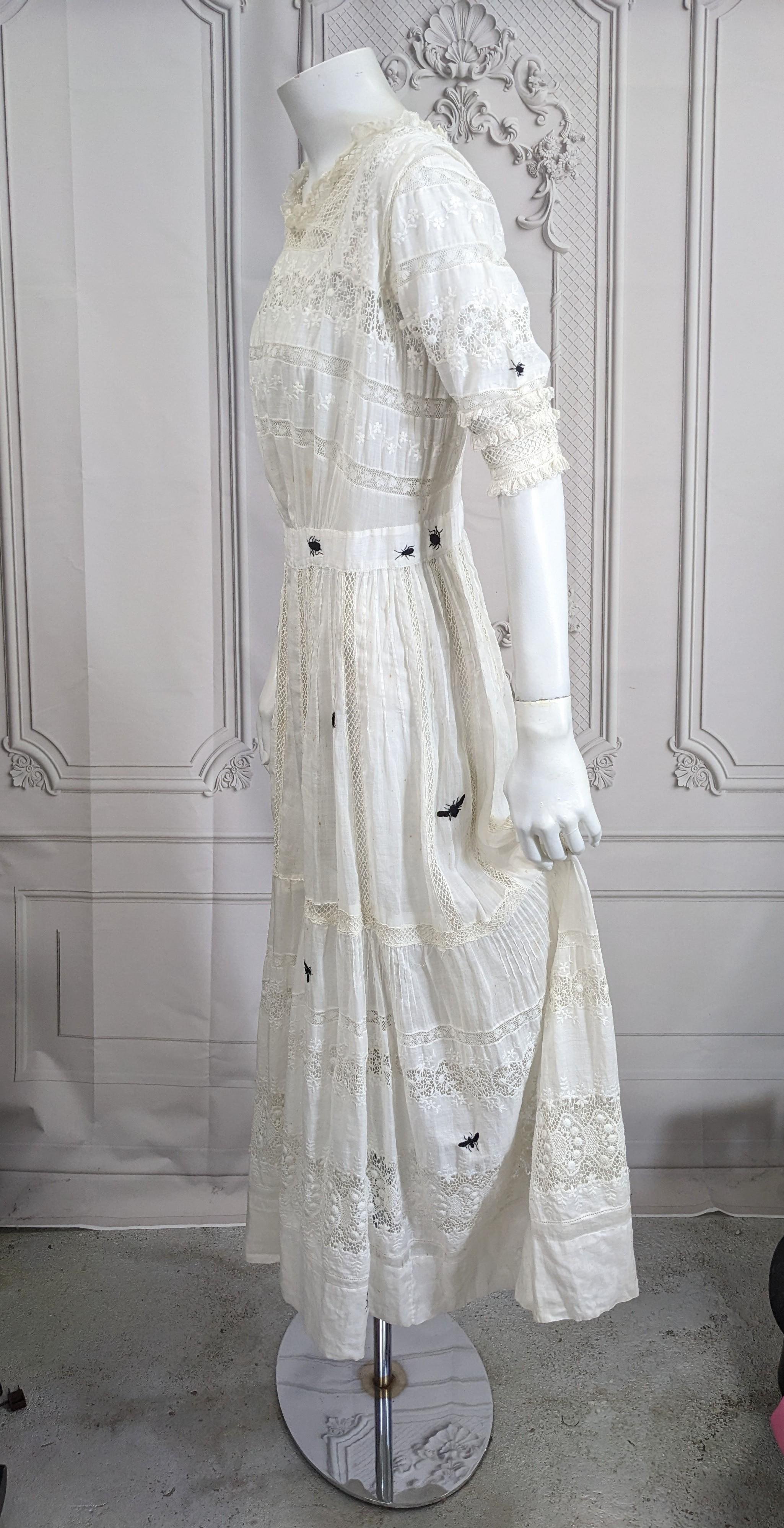 Women's Victorian White Embroidered Dress, Upcycled Studio VL For Sale
