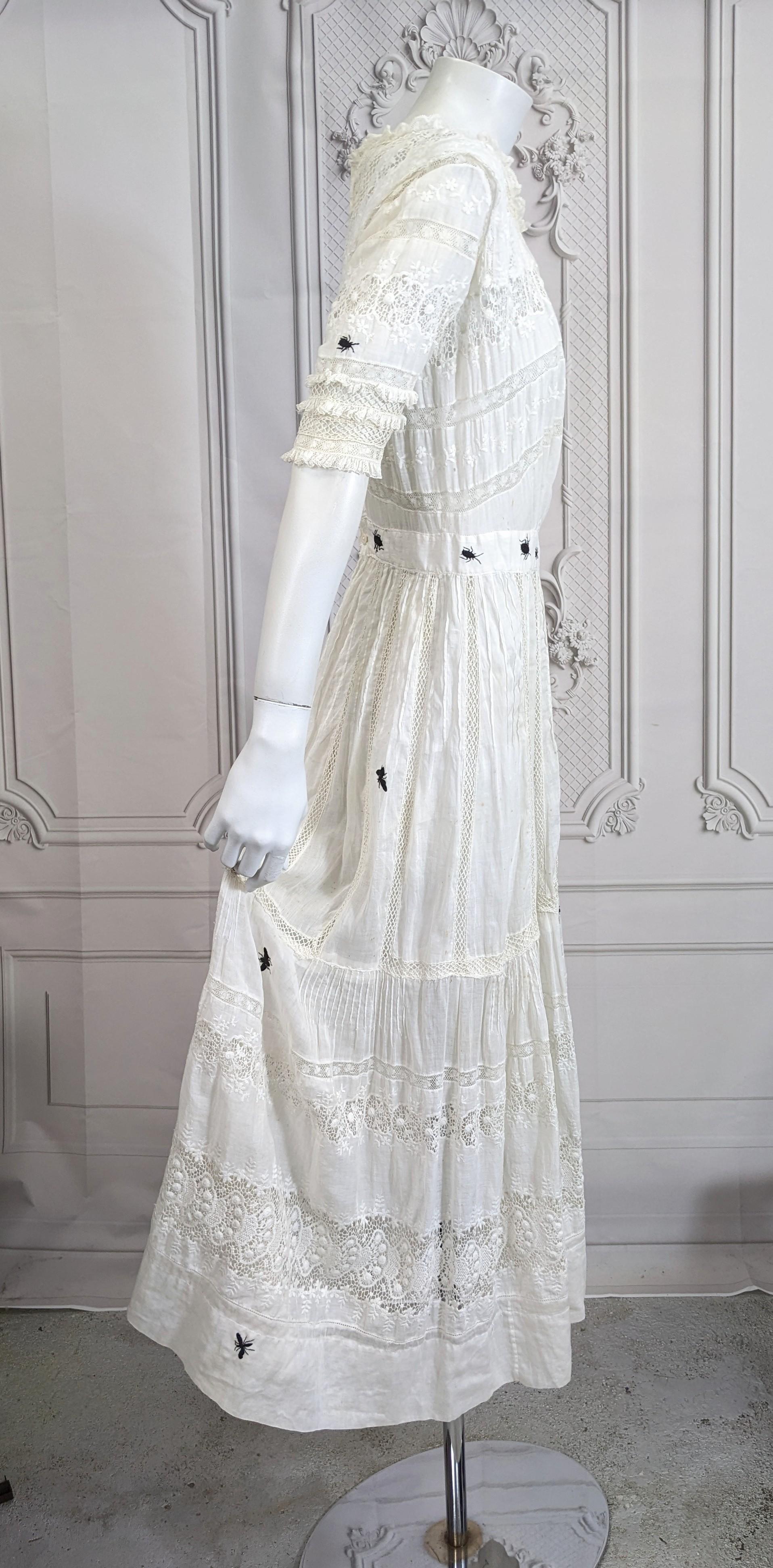 Victorian White Embroidered Dress, Upcycled Studio VL For Sale 2