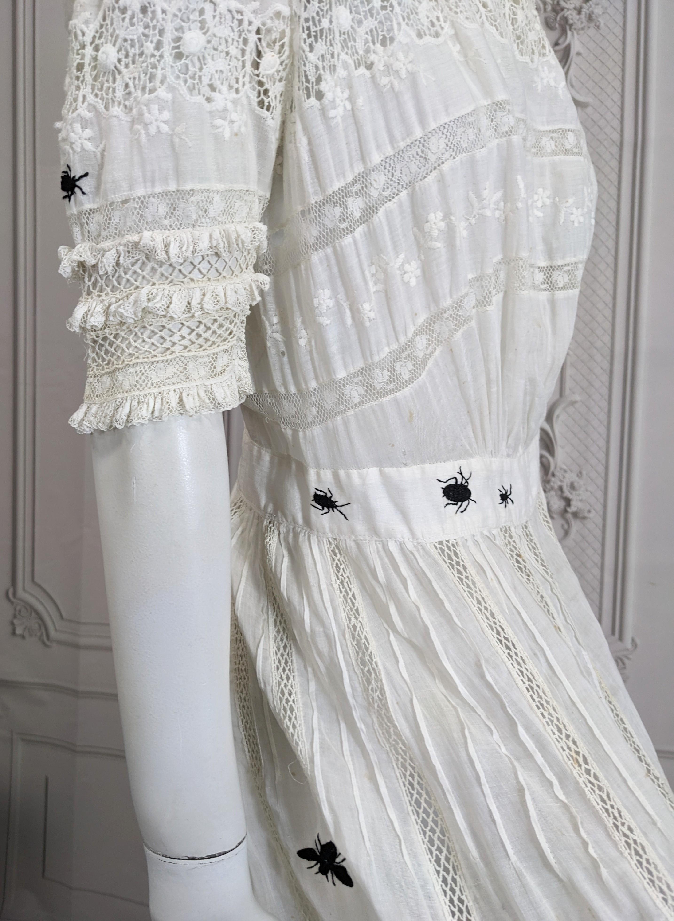 Victorian White Embroidered Dress, Upcycled Studio VL For Sale 4