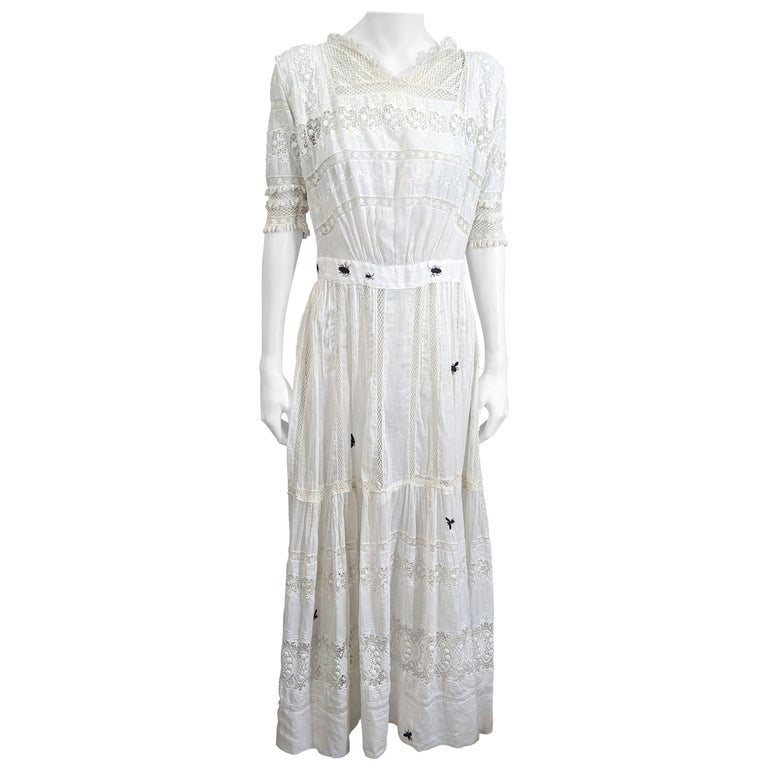 Victorian White Embroidered Dress, Upcycled Studio Vl