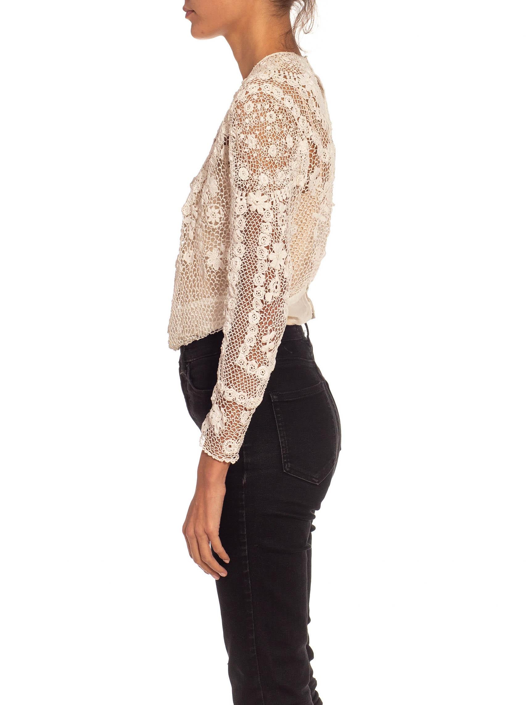 Buttons In The Back Victorian White Floral Top With Long Sleeves 