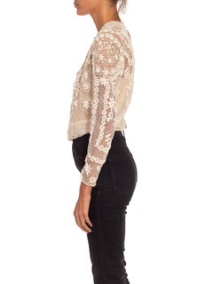 Victorian White Floral Top With Long Sleeves