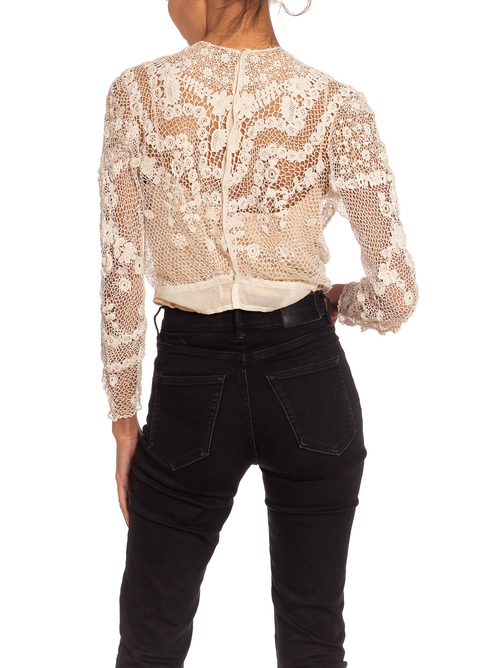 Victorian White Floral Top With Long Sleeves For Sale 3