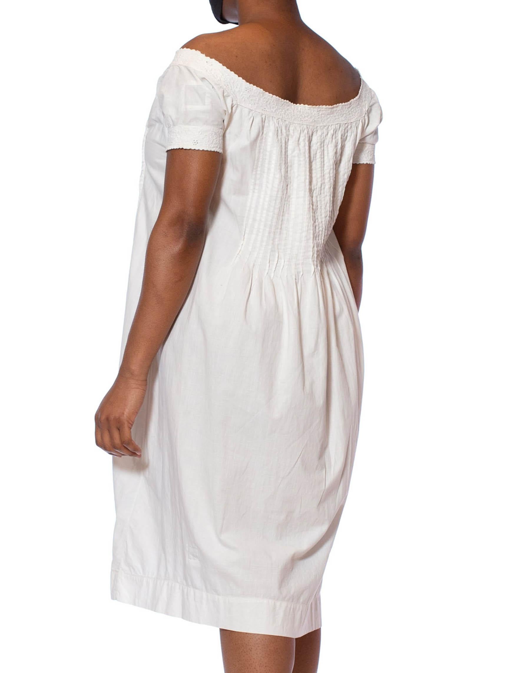 Victorian White Hand Embroidered Organic Cotton 1860S Chemise Dress In Excellent Condition In New York, NY