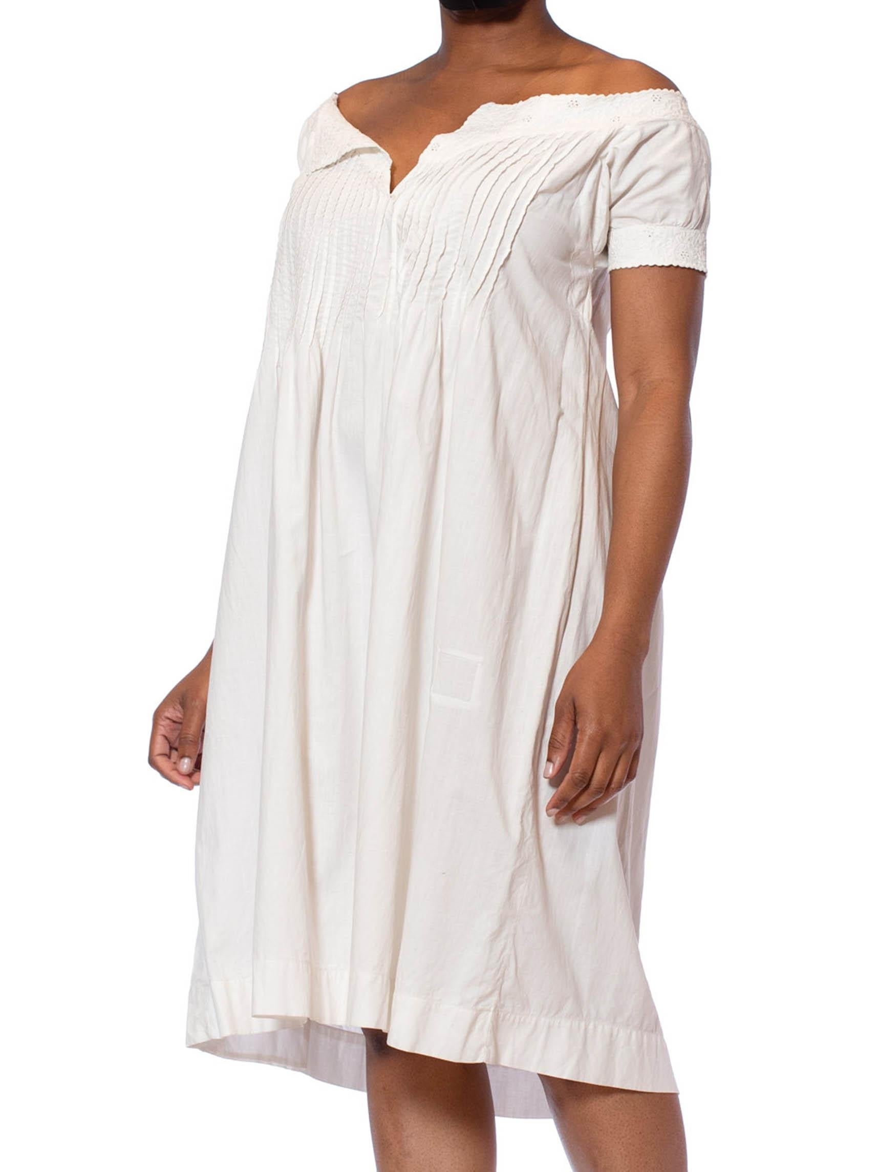 Women's Victorian White Hand Embroidered Organic Cotton 1860S Chemise Dress