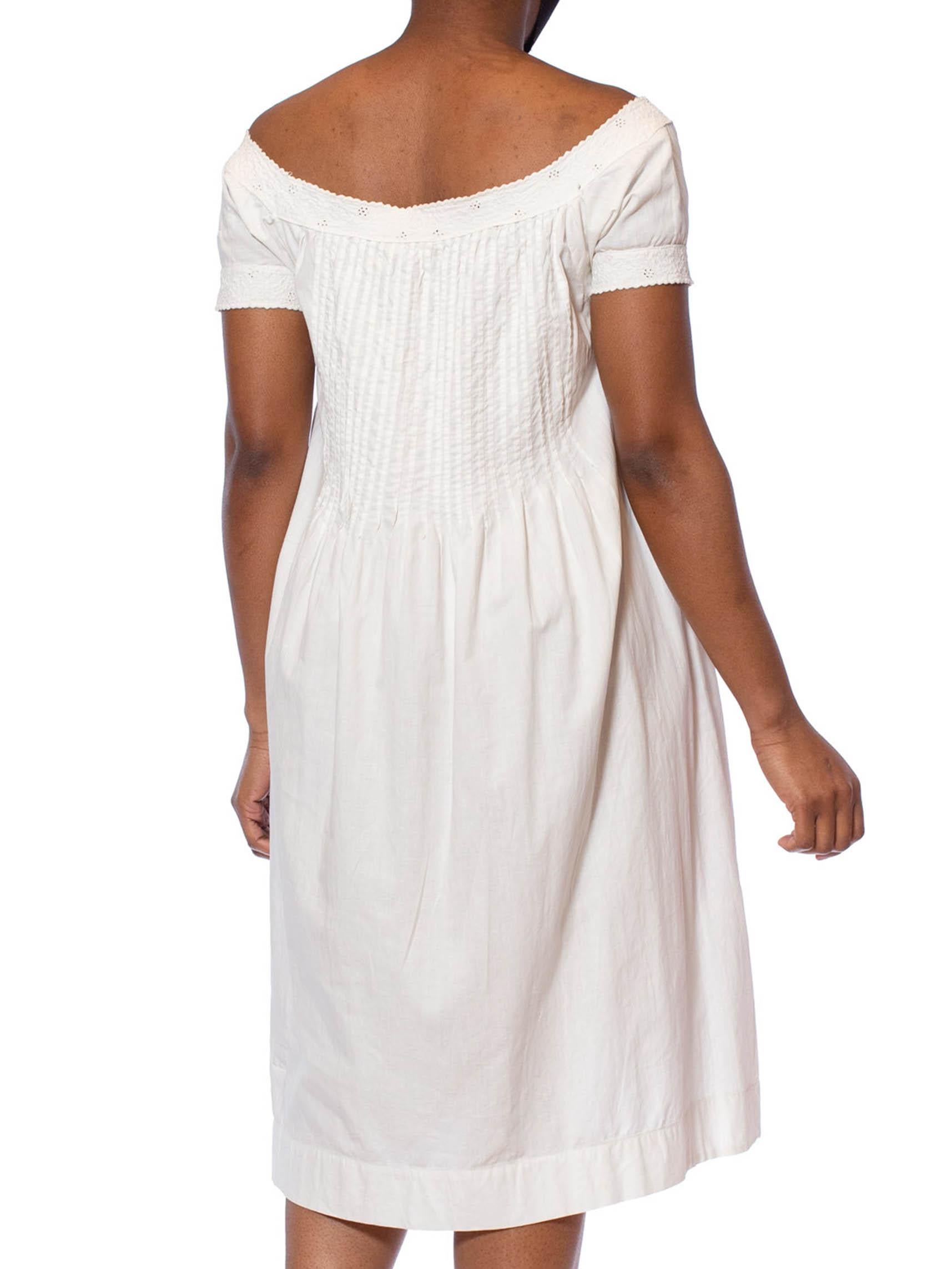 Victorian White Hand Embroidered Organic Cotton 1860S Chemise Dress 2