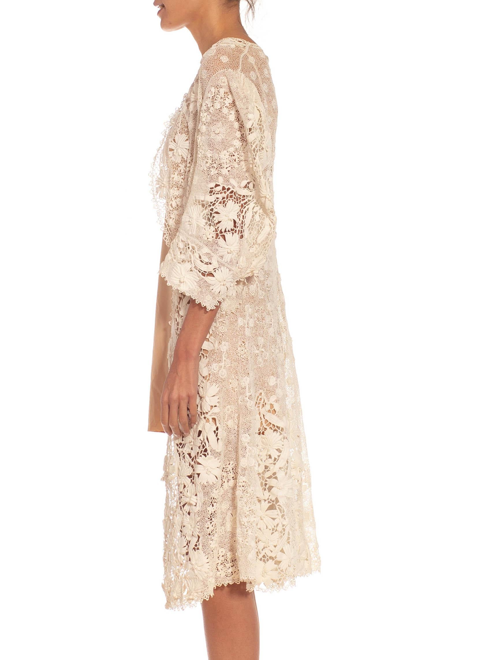Victorian White Irish Crochet Hand Made Lace Long Jacket In Excellent Condition For Sale In New York, NY