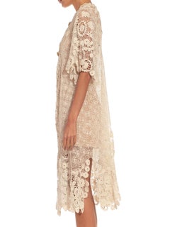 Victorian White Irish Crochet Hand Made Lace Long Jacket With Buttons