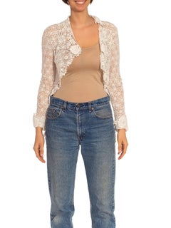 Victorian White Irish Crochet Jacket With Long Sleeves