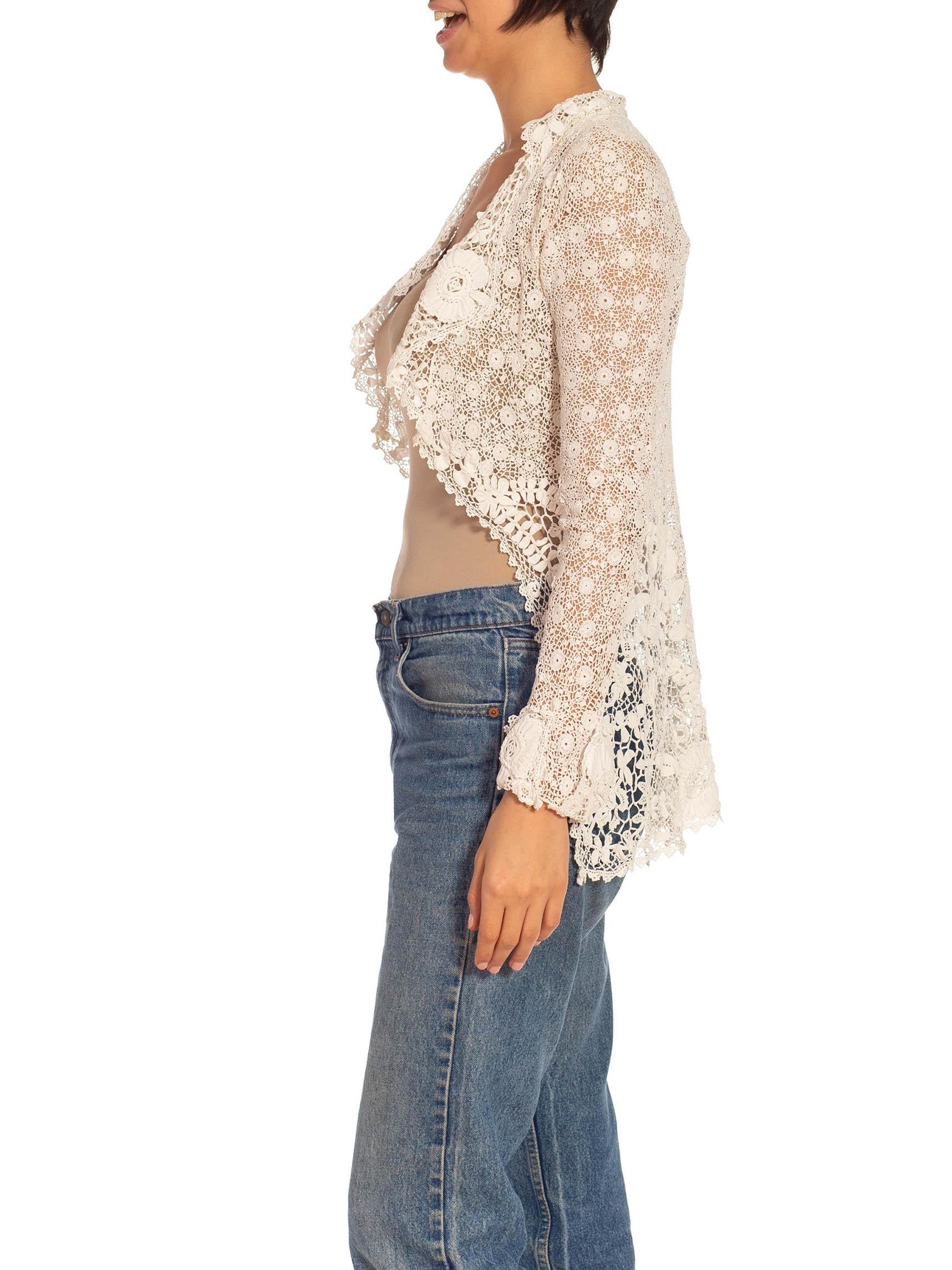 Women's Victorian White Irish Crochet Jacket With Long Sleeves For Sale