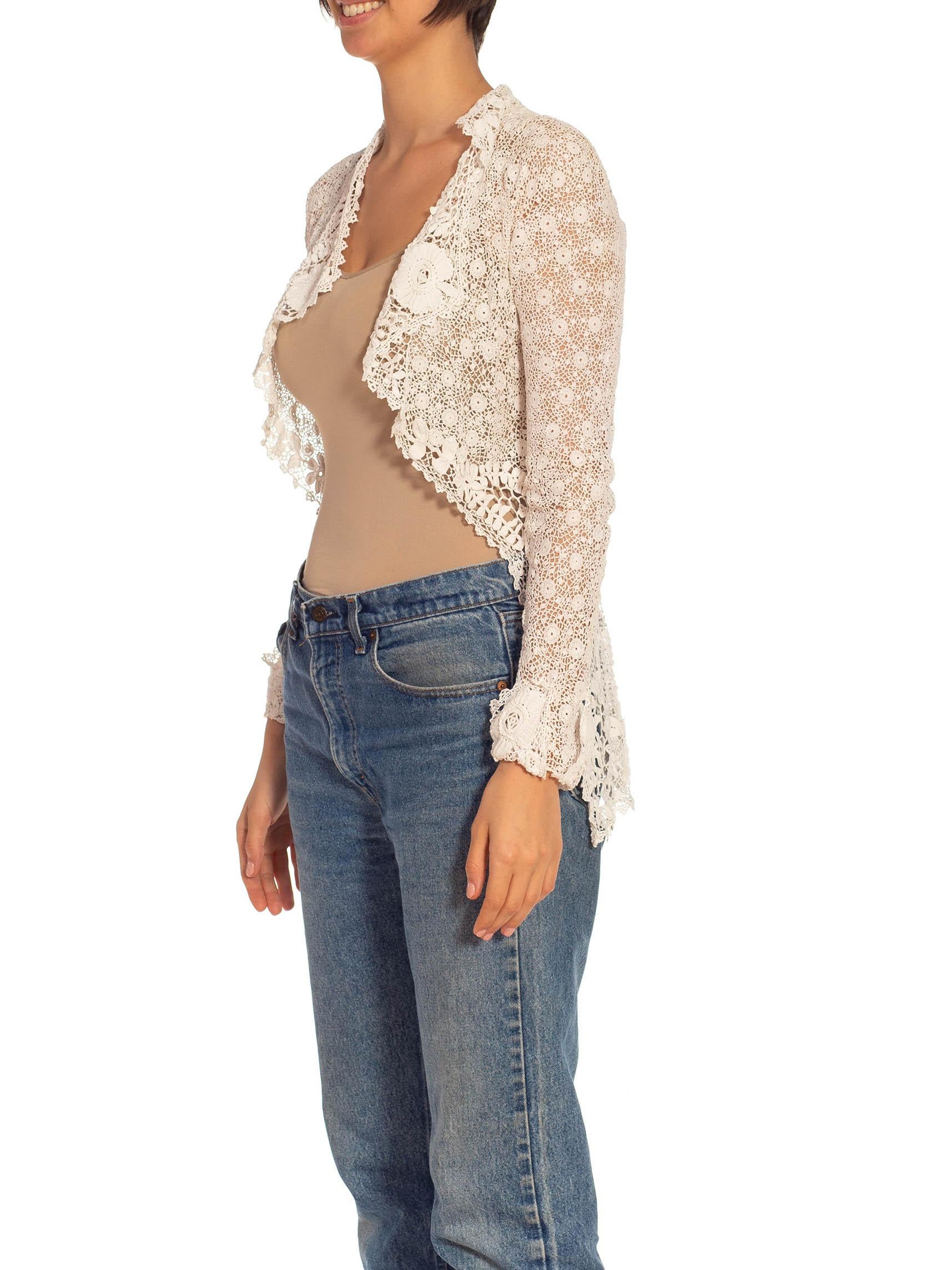Victorian White Irish Crochet Jacket With Long Sleeves For Sale 1
