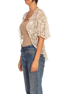 Victorian White Irish Crochet Jacket With Short Sleeves