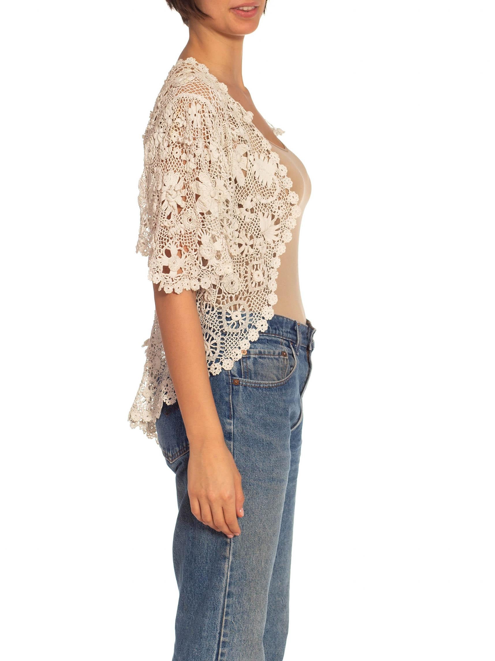 Victorian White Irish Crochet Jacket With Short Sleeves For Sale 1