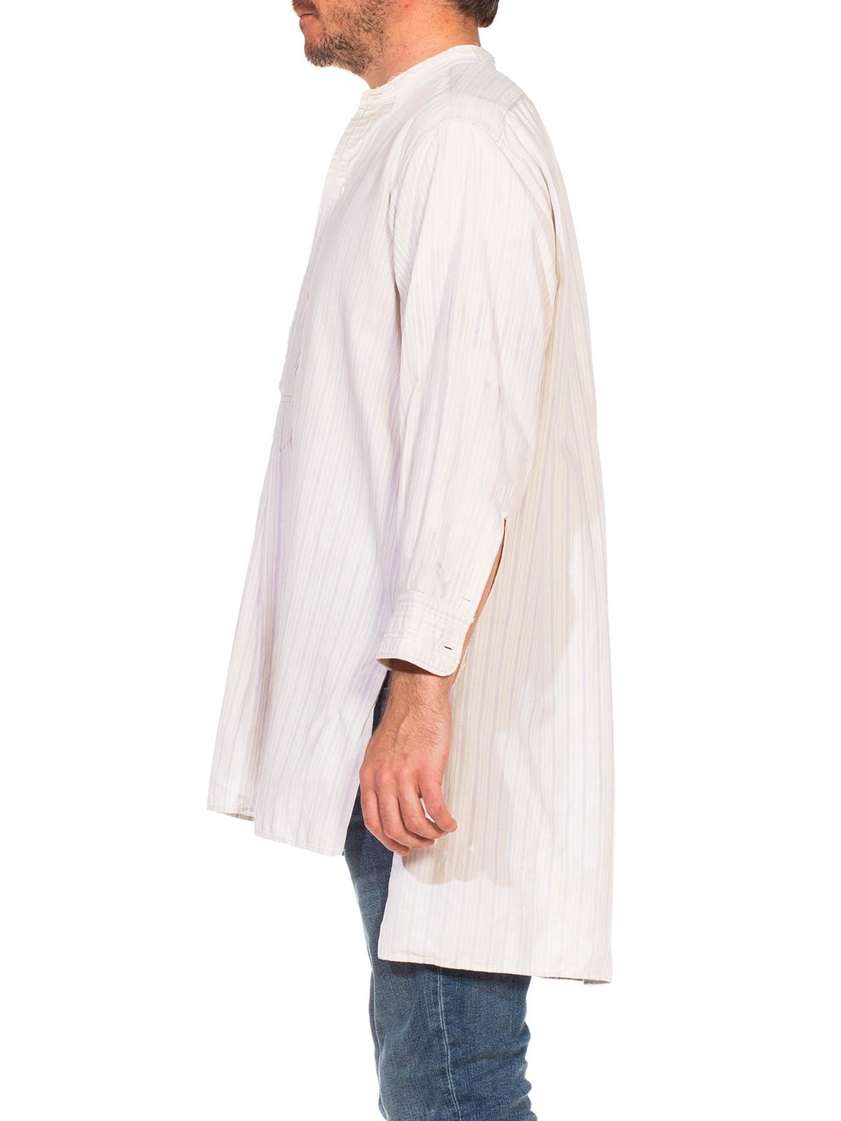 Chemise à pull pour hommes Victorian White & Lilas Striped Organic Cotton Distressed Antique