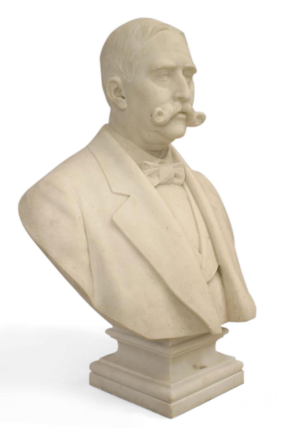 Busto de caballero victoriano de mármol blanco Estadounidense en venta