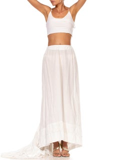 Victorian White Organic Cotton 1870S-80S Trained Petticoat For A Bustle Skirt