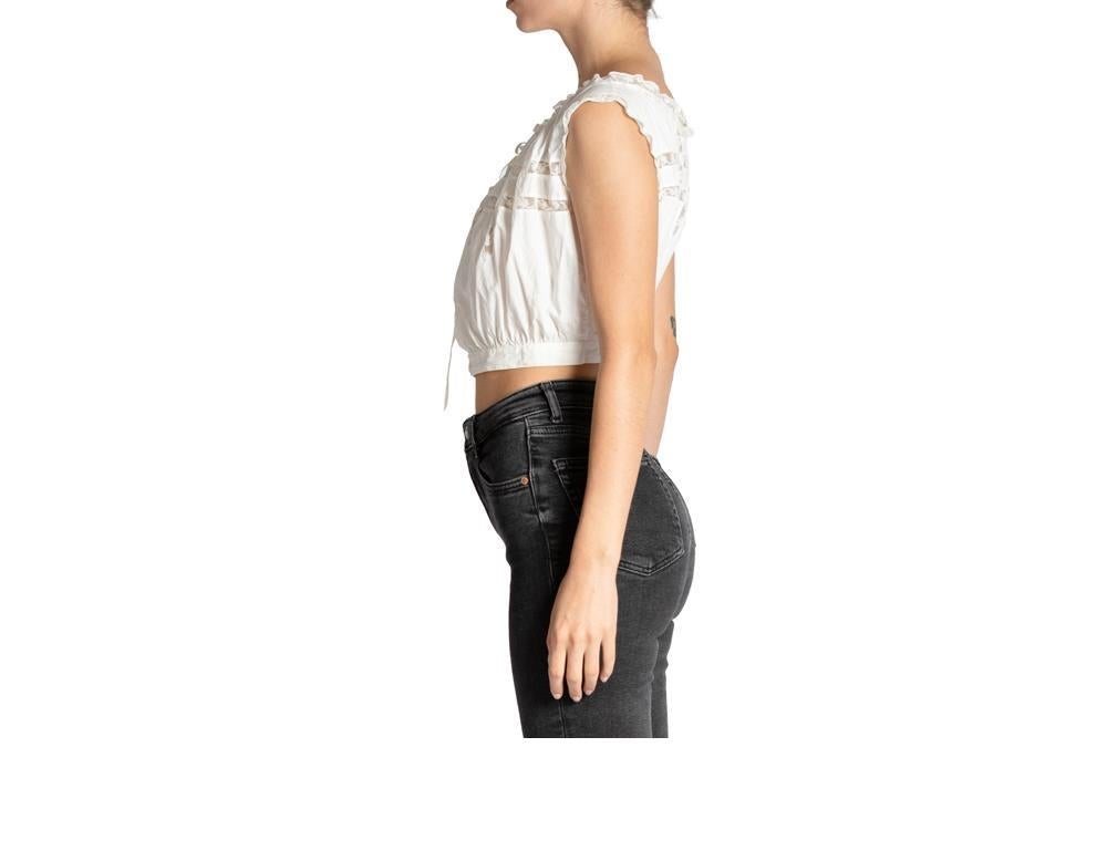Victorian White Organic Cotton Corset Cover Top Trimmed In Lace In Excellent Condition In New York, NY