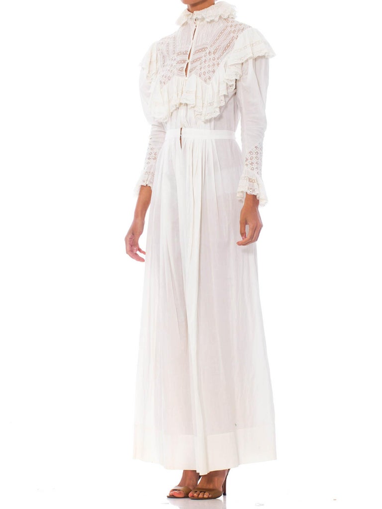 Victorian White Organic Cotton and Lace Belle Epoch Sleeve House Dress