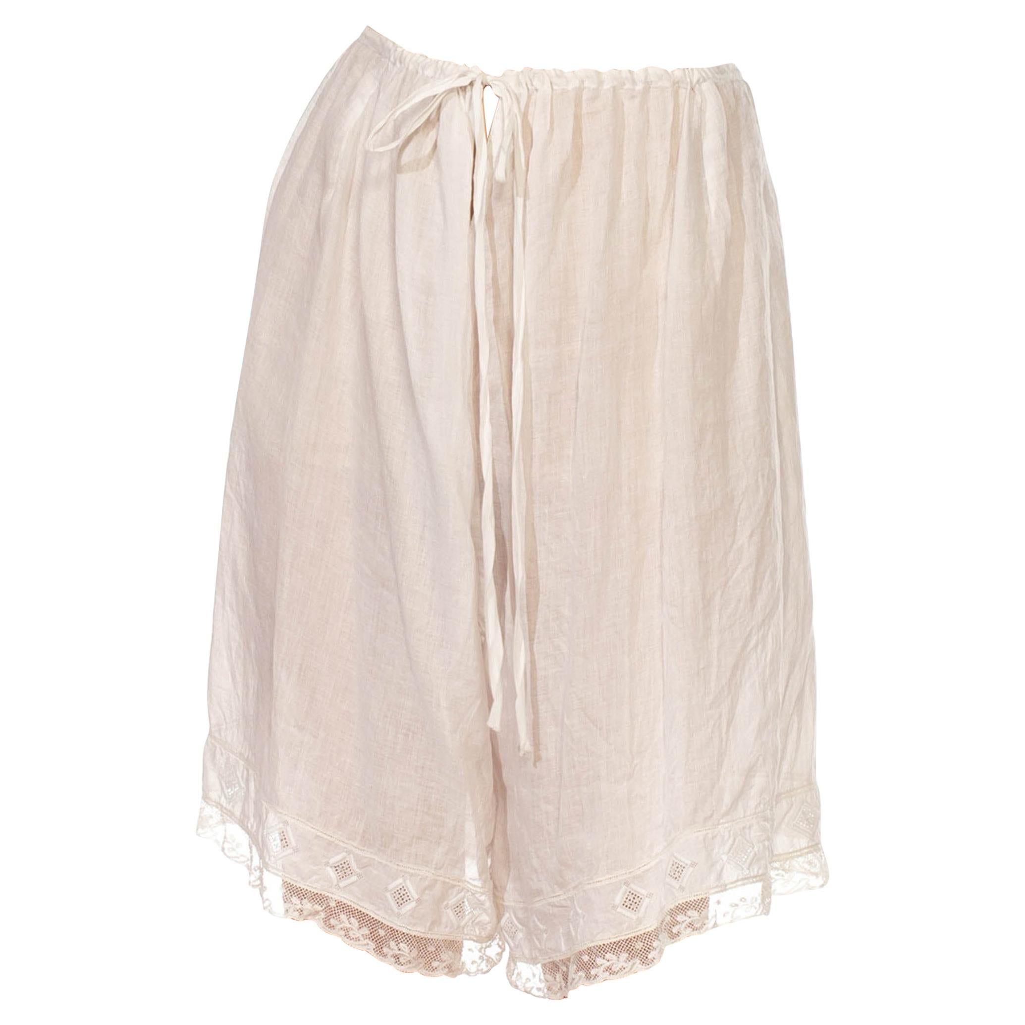 Victorian White Organic Cotton Lawn Couture Finished Knickers With Hand Embroid