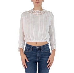 Victorian White Organic Cotton Long Sleeve Top With Lace Neckline