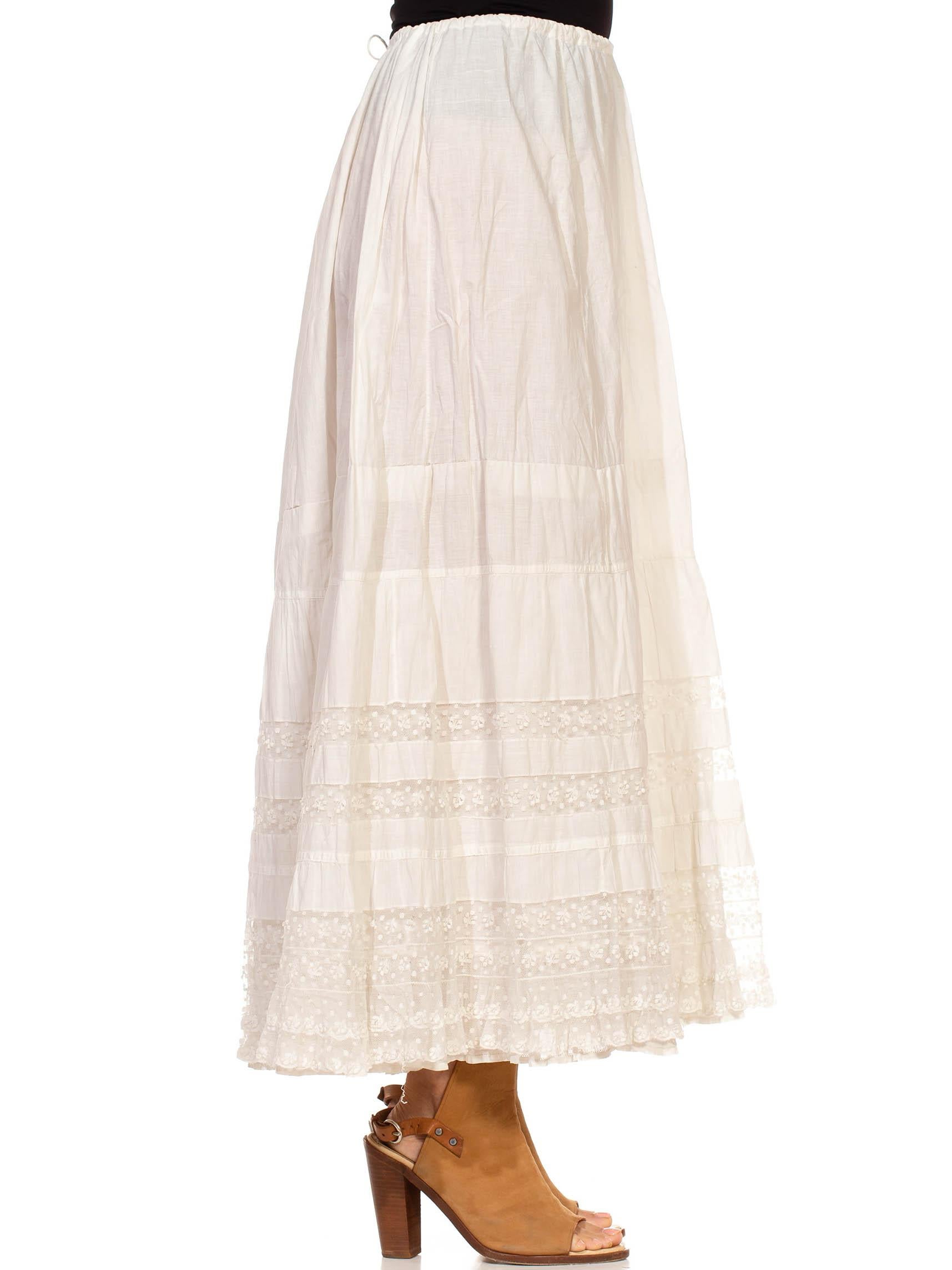 Adjustable waist Victorian White Organic Cotton Skirt With Cherry Lace 