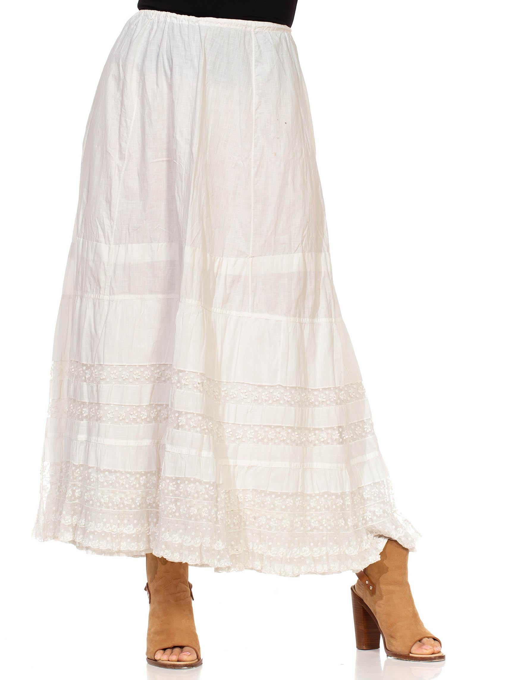 Women's Victorian White Organic Cotton Skirt With Cherry Lace For Sale